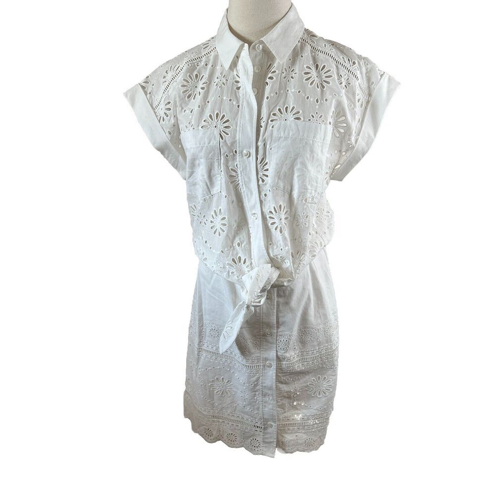 Veronica Beard Bettina White Eyelet Minidress Short Sleeve Button Dress Sz 2 - Picture 7 of 10